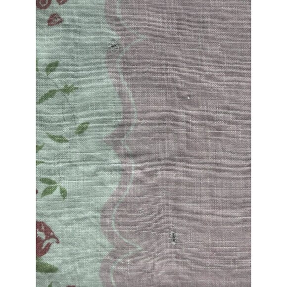 Vintage 1950s Linen Pink Red Rose Floral Tablecloth 50" x 47" Square - Picture 3 of 14